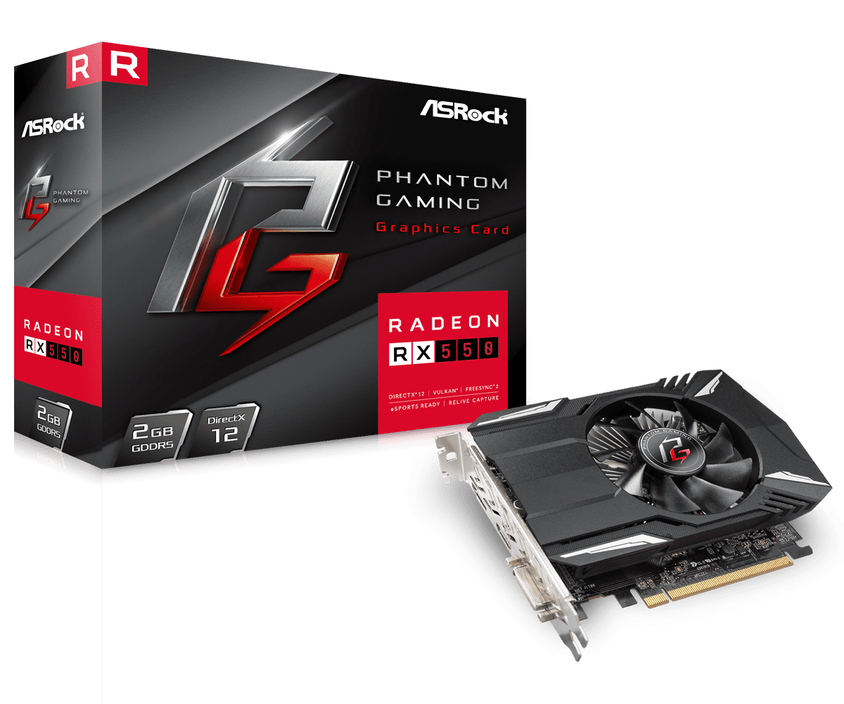 Phantom Gaming Radeon RX550 2G(L1) ASROCK RX 550 PHANTOM GAMING 2GB DDR5 - Imagen 1
